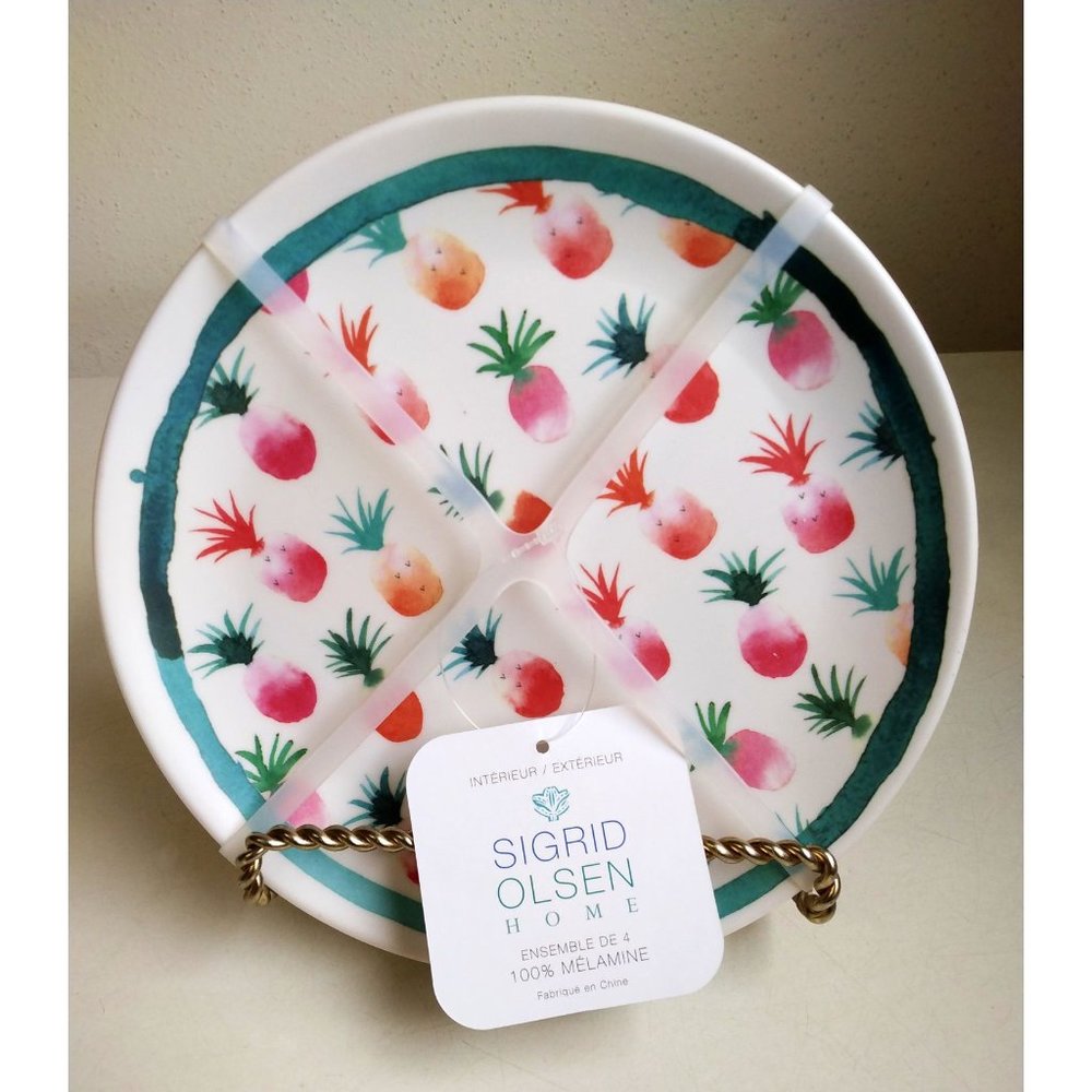 4pc Sigrid Olsen 8” Melamine Plates - Pink Pineapple